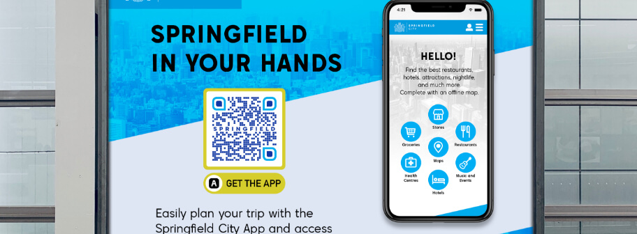 Ejemplo de un código QR en un anuncio publicitario que promociona una aplicación