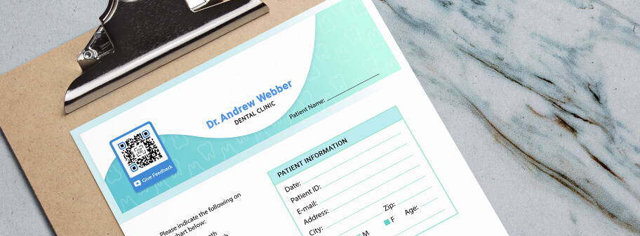 Ejemplo de un código QR en un formulario de un consultorio dental