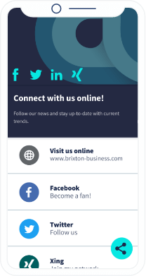 Una página de destino del código QR que muestra todos los canales de redes sociales de una empresa de consultoría.