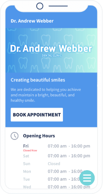 Página de destino personalizada con detalles de contacto y otros datos sobre la clínica Dr. Andrew Webber