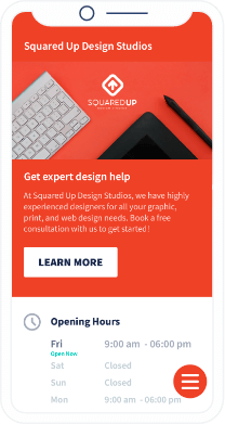 Ejemplo de un código QR que muestra información de una empresa de diseño