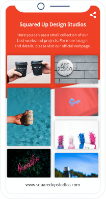 Página del código QR que muestra el portafolio de diseño de una compañía