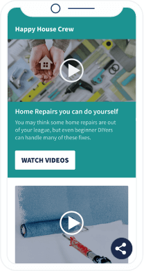 Página de destino del código QR que muestra una lista de reproducción de videos enseñando cómo hacer reparaciones en el hogar.
