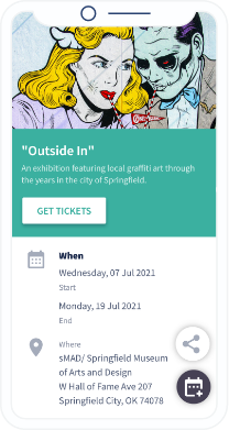 Página principal del código QR publicando un evento en un museo con un botón para guardar el evento en el calendario del móvil.