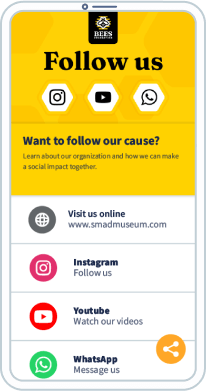 La página del código QR que muestra los canales de redes sociales de una ONG.