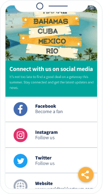 Una página de aterrizaje personalizada de World Trekker Tours que muestra botones 