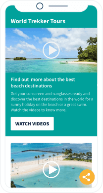 Una landing page que muestra una lista de reproducción de videos de World Trekker Tours de las mejores playas para visitar