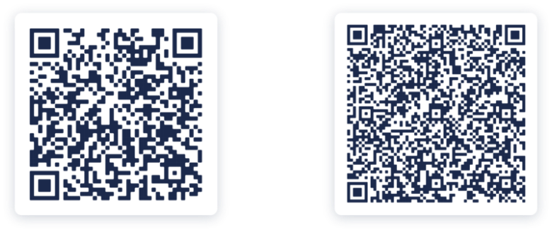 El código QR de la izquierda contiene poca información y el código QR de la derecha contiene mucha información