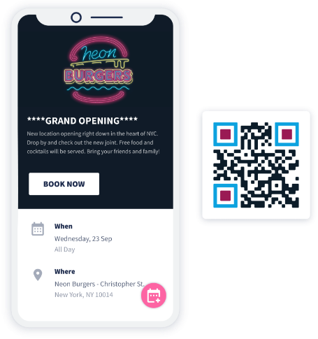 Una página de destino del Código QR Eventos