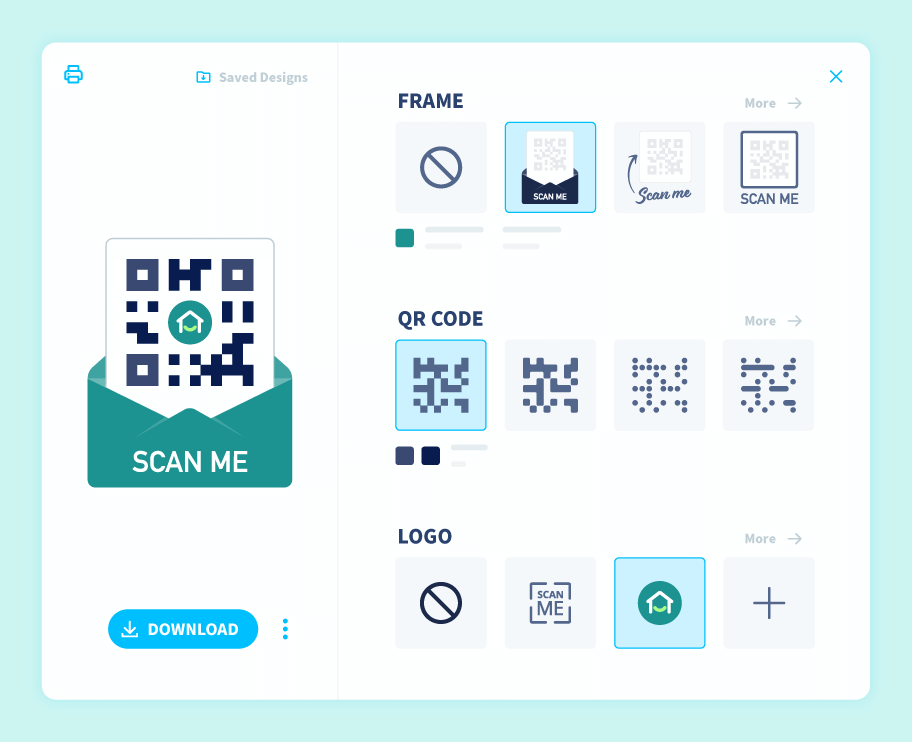 El generador de códigos QR permite personalizar el código QR con diseños, un marco y un logotipo.
