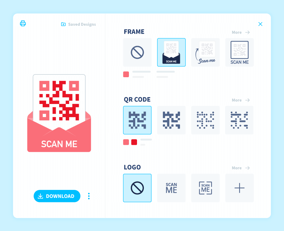 El generador de códigos QR permite personalizar el código QR con diseños, un marco y un logotipo.
