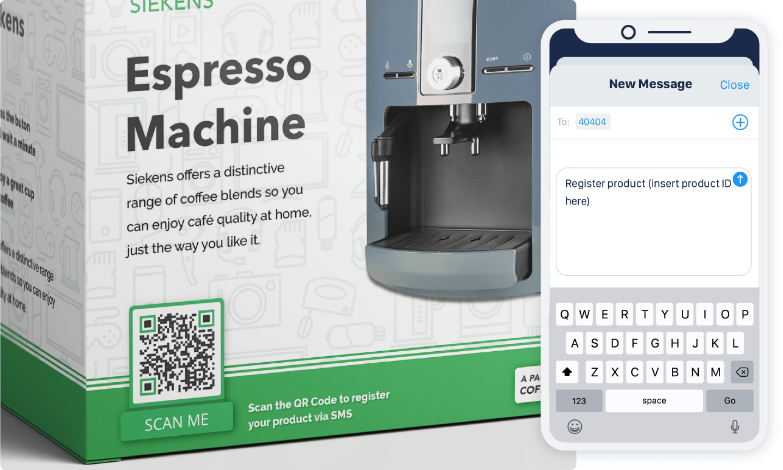 Ejemplo de un Código QR SMS en el envase de un producto